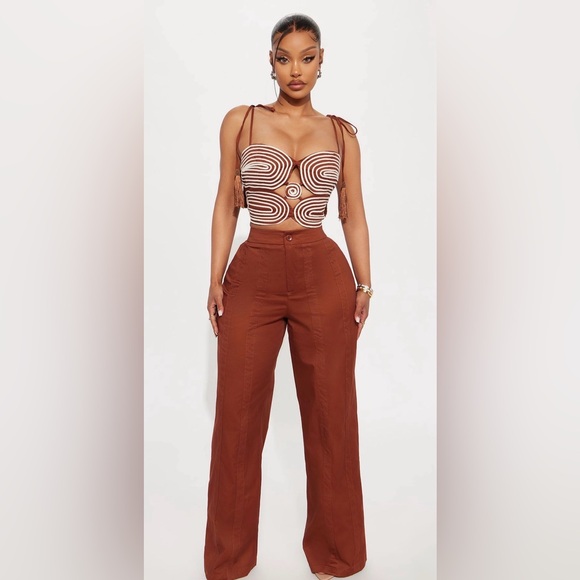 Fashion Nova Pants - Women's High-Waist Wide Leg Pants Set- Brown